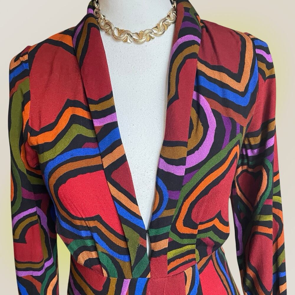 Farm Rio Rainbow Wild Hearts Maxi Dress Womens XS 0 2 Long Sleeve Red - Picture 9 of 16